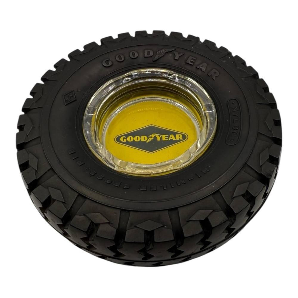 Goodyear Tire Ashtray - Hi Miller Cross Rib - Novelty Rubber Tire and Glass